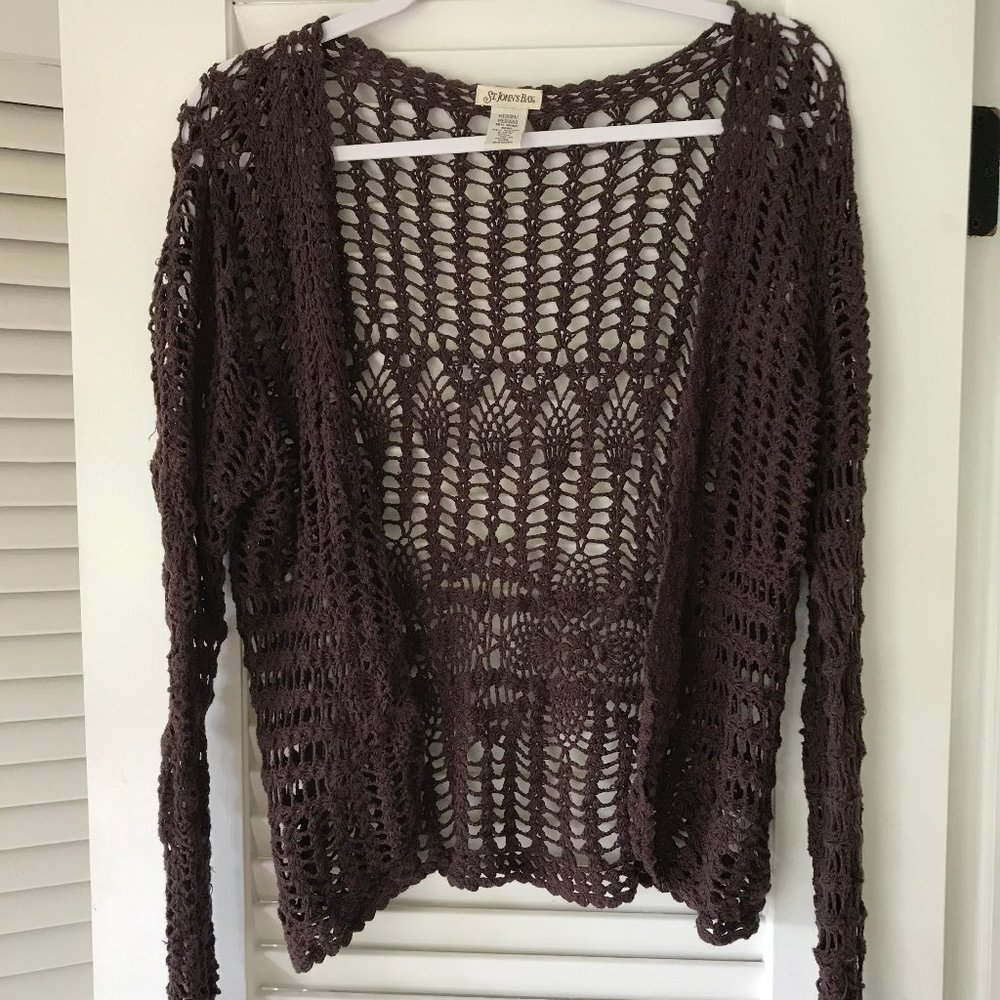 Brown Crocheted Open Knit Sweater/Shrug